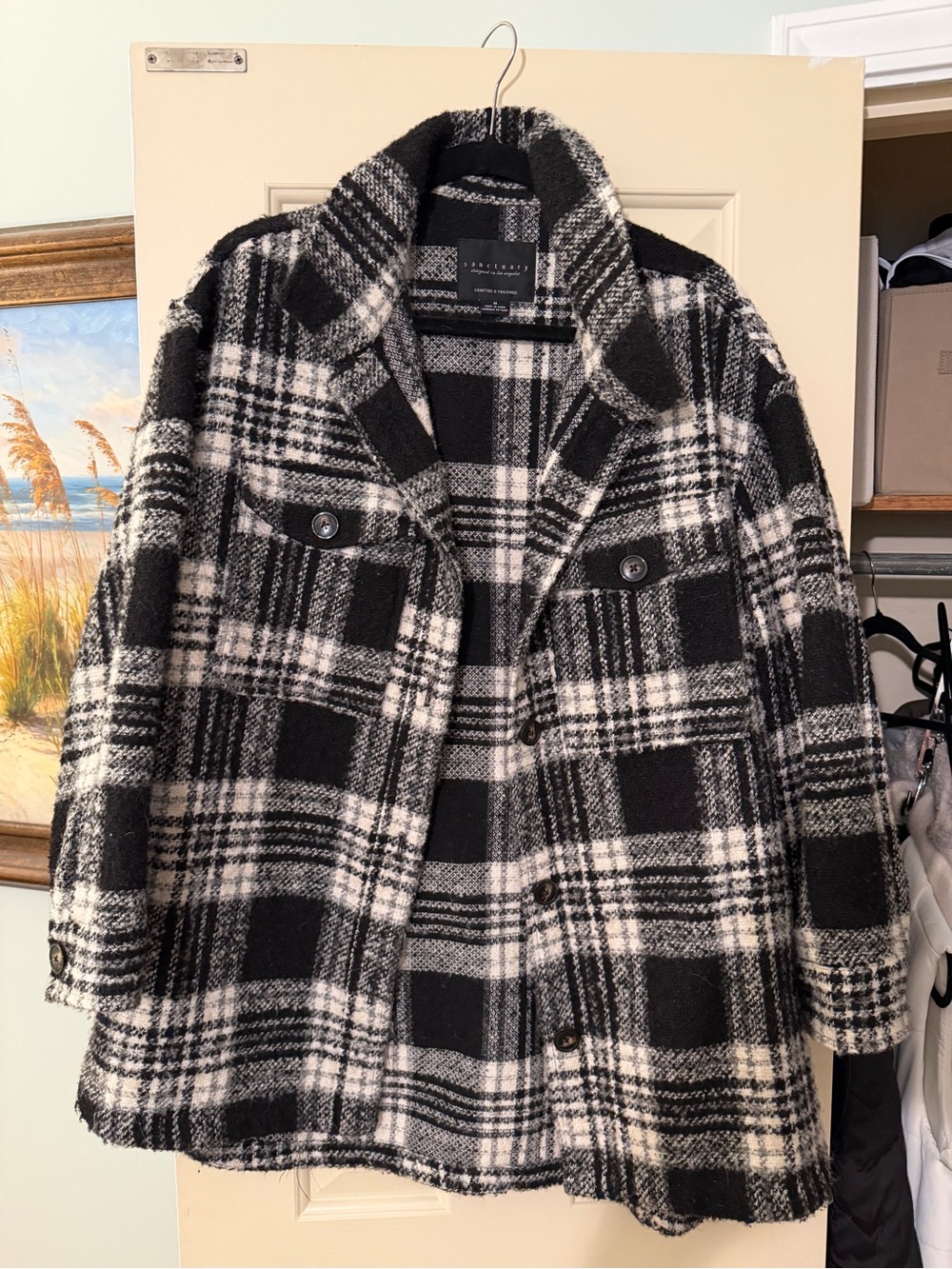 Sanctuary Black and White Wool Plaid Shacket